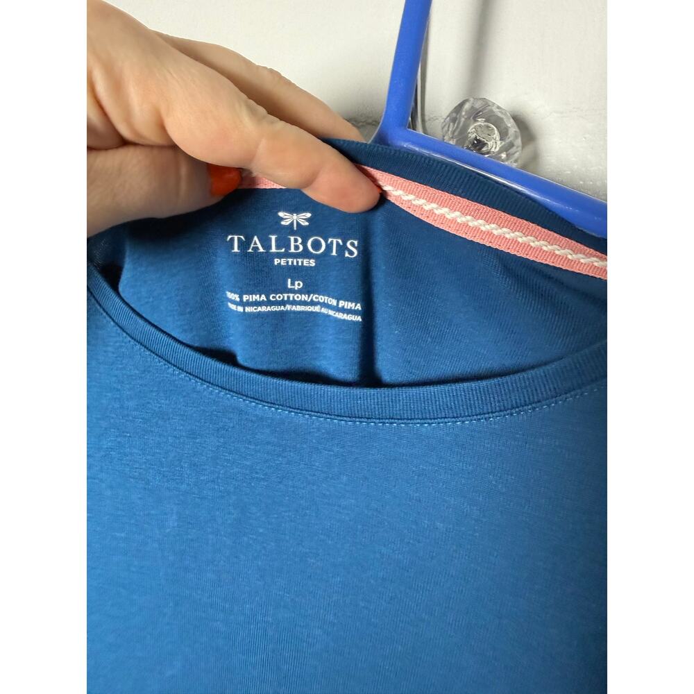 talbots long sleeve blue crewneck t-shirt large petite new with tags pima cotton - Picture 3 of 4